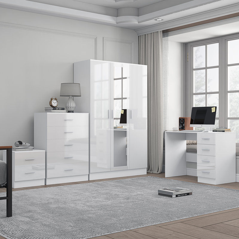 Eva Piece Bedroom Set, White Gloss / Matt White