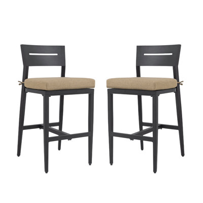 Tabourets de bar modernes en aluminium 2 pièces avec coussins Sunbrella et conception résistante aux intempéries
