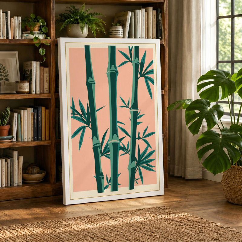 Three Bamboo Stalks Botanical - Wrapped Canvas, 18x12 - 45.7 x 30.5 cm, White Border
