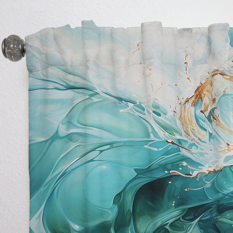 Rideau obscurcissant à spirales abstraites bleu turquoise et blanc - 1 panneau, L 52 po x L 108 po