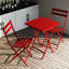 Bistro pliable à 3 terrasses - rouge. Table et chaises en métal. , Pour l'intérieur et l'extérieur. Assemblage facile. Rouille rayée. Support de chaise de 330 lb. Balcons bistro peu encombrants, meubles 3 pièces. Fabrication.