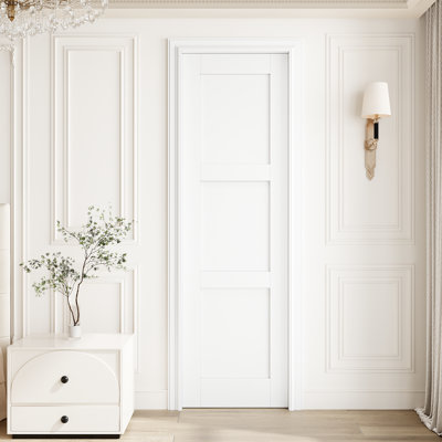Porte intérieure à 3 panneaux de 24 po x 80 po à noyau plein, porte intérieure à finition blanche prête à peindre, sans quincaillerie, pour la chambre à coucher, le placard, le couloir, le salon, le garde-manger et la salle de bain Porte française et pliante