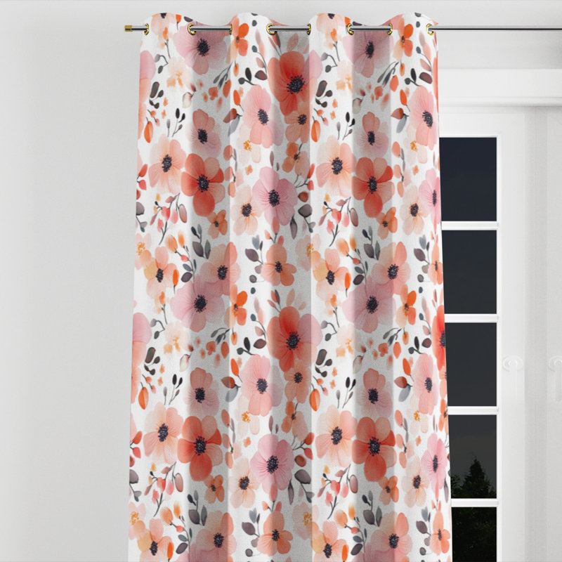 Rideaux Botanical Flowers pour chambre à coucher - Rideau à œillets rose avec coquelicots en été, L 52 po x L 84 po