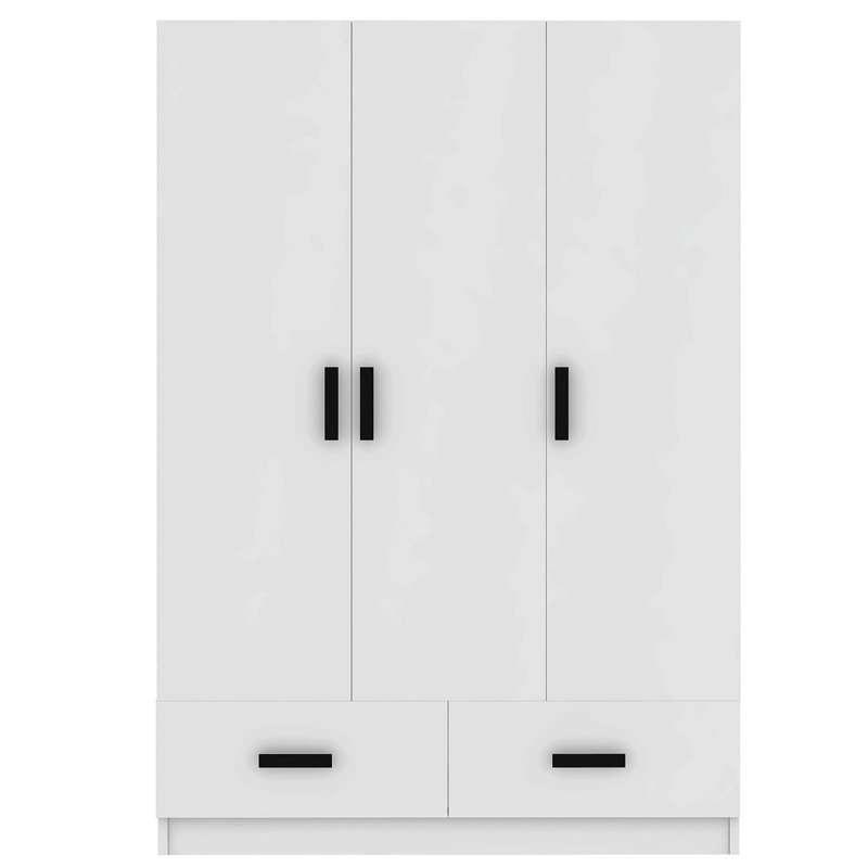 3 Door Wardrobe Closet With Storage Drawers,Shelves And Hanging Rod,White
