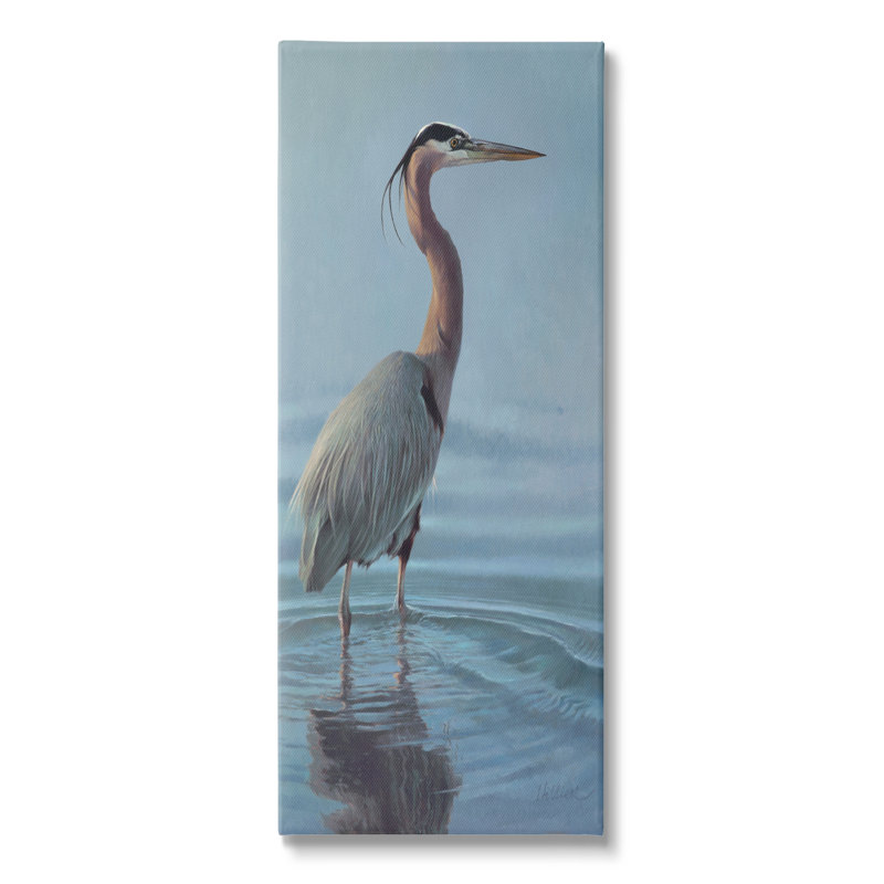 Au-465-Toile, héron, oiseau perché sur la toile par Matthew Hillier, peinture, H 30 po x l 13 po x P 1,5 po
