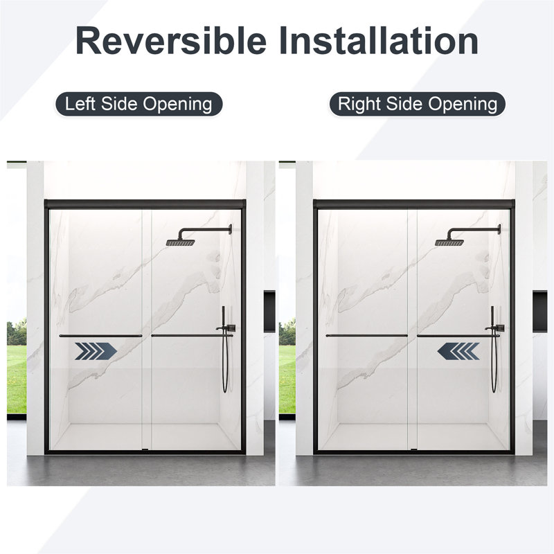 44"-48"W*72" H Semi-Frameless Double Sliding Shower Door, Bypass Shower Door, 1/4" (6Mm) Thick SGCC Tempered Glass Door