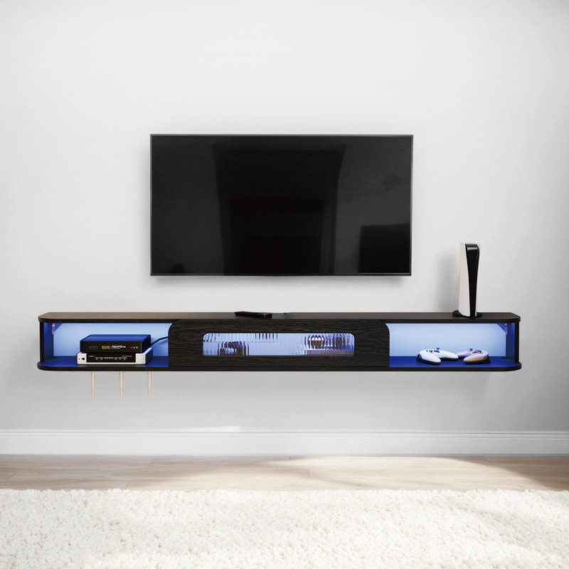 Floating Tv Stand With Led Lights, Wall Mount Tv Cabinet, 7.4"H x 63"L x 9.8"W