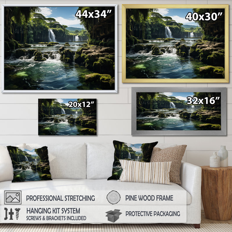 Cascade de dominicains, reproduction sur toile, H 16 po x l 32 po x P 1 po, Cadre flottant noir