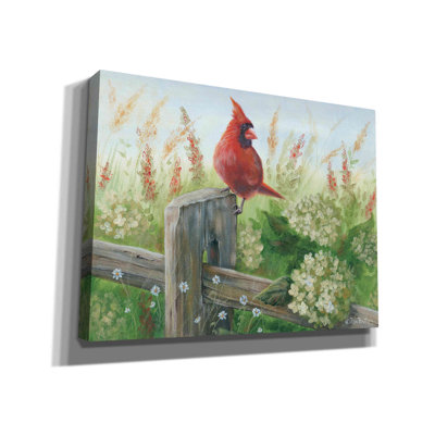 «Cardinal on Fence» par Pam Britton, art mural sur toile