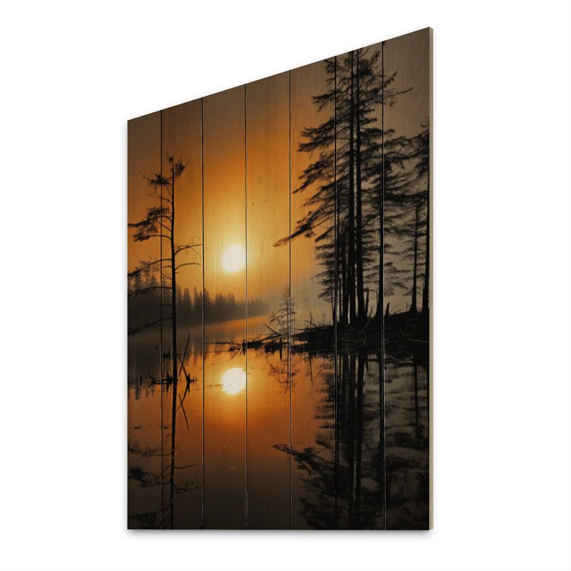 Lake Misty Morning Reflections II sur impression sur bois, H 32 po x l 24 po x P 0,78 po