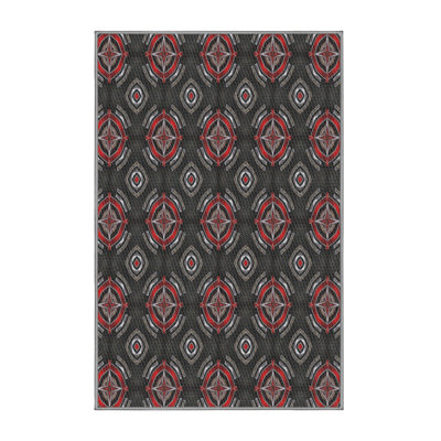 Tapis rouge/noir tissé à la machine