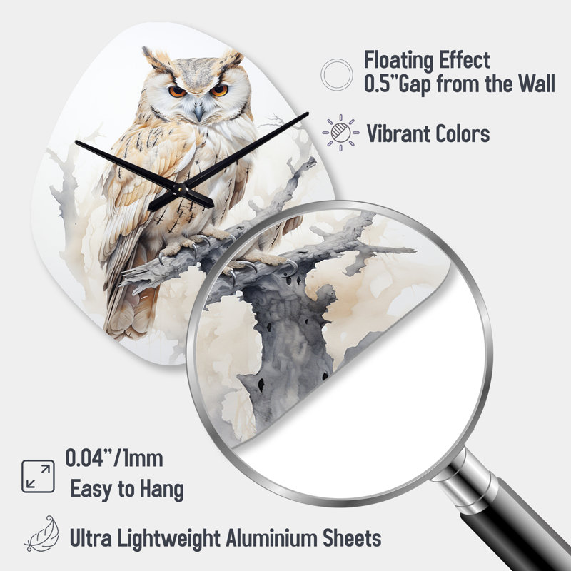 Horloge murale asymétrique «Wise And Watchful Majestic Owl - Owl», horloge murale moderne de forme unique, Petit