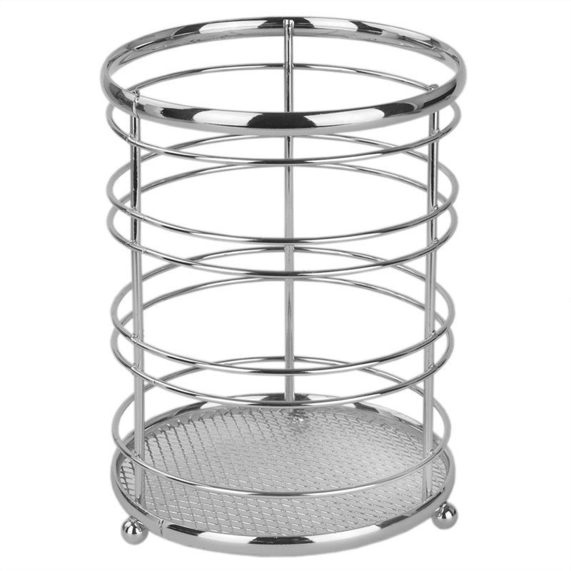 Metal Round Utensil Crock, Chrome