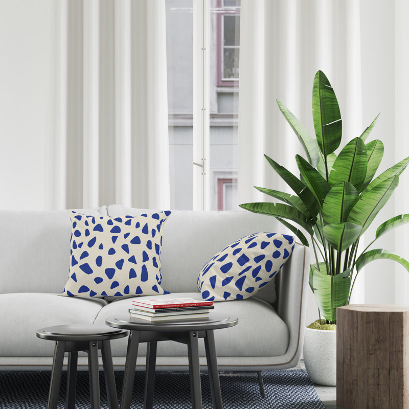 Jeté carré en polyester intérieur / extérieur, L 15 po x H 15 po, Bleu marine