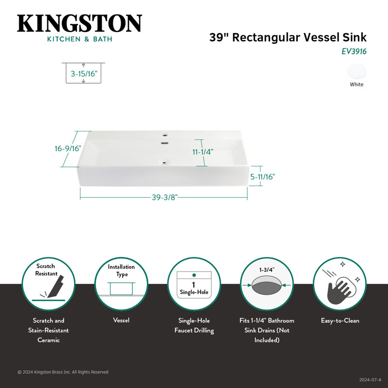 Kingston Brass Camilla Porcelain Rectangular Vessel Sink