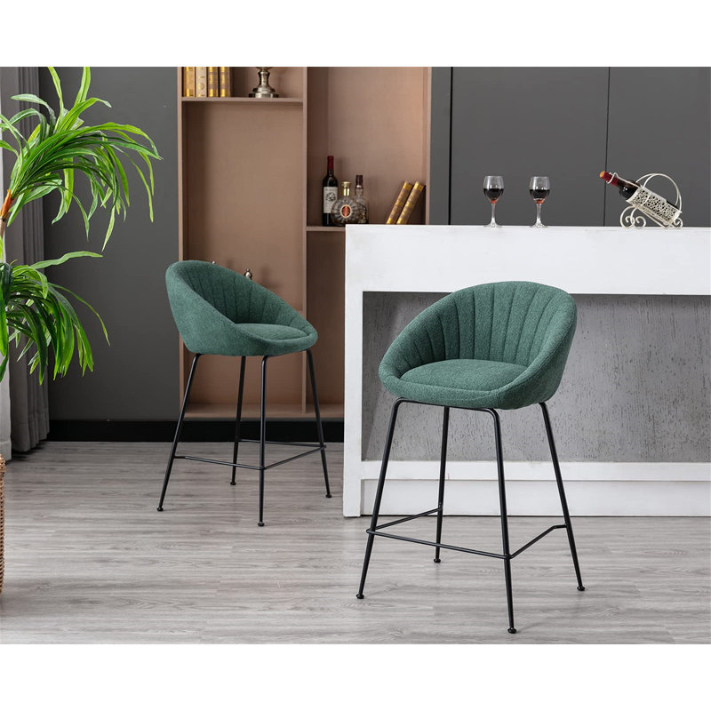 Upholstered Counter Stool with Metal Frame, Green