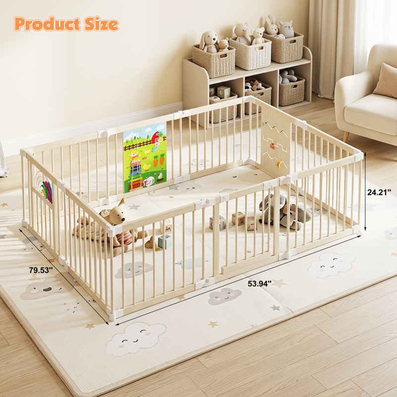 Grand parc pliable en bois - Barrière de sécurité pliable pour tout-petits, aire de jeu sécuritaire, centre d'activités pour enfants