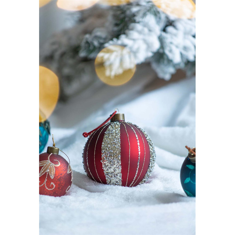 Ornements de boule de Noël D4,7 ", boules de Noël suspendues en verre, ensemble de 4, Rouge