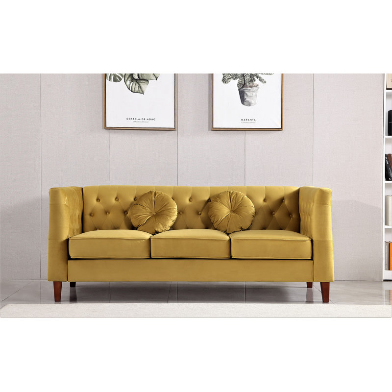 Shonetta 81.5'' Velvet Sofa, Yellow Velvet