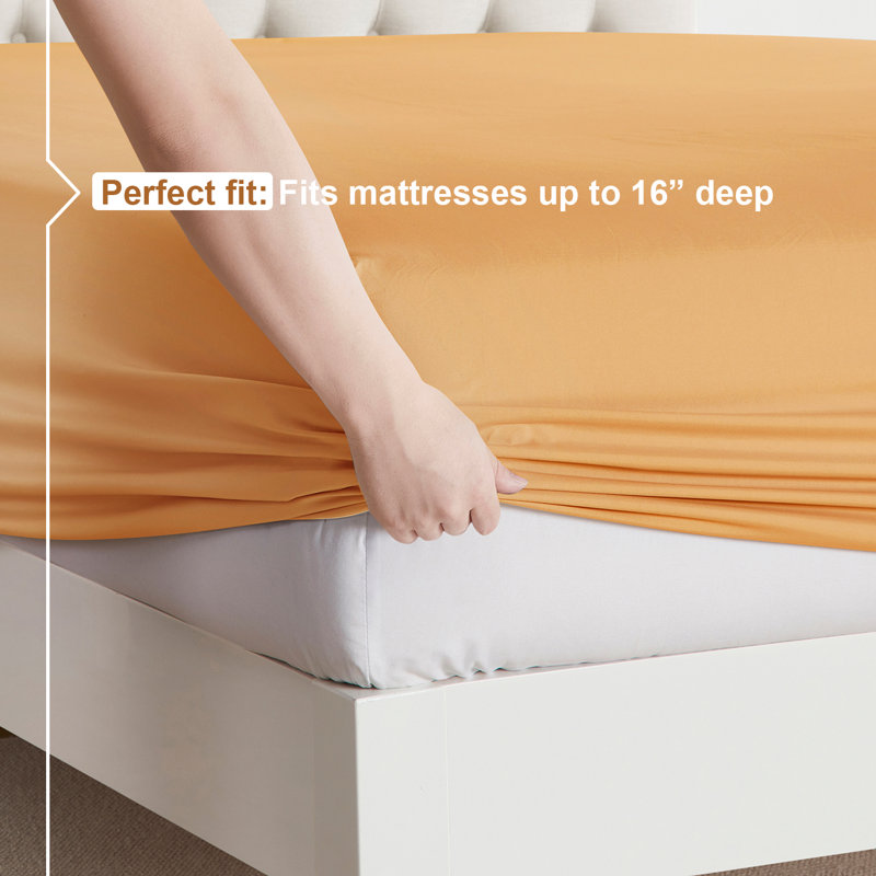  Ensemble de draps double brossé de luxe pour hôtel avec draps et taies d'oreiller très doux, Orange chamois abricot