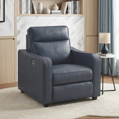 Seavey 34" Modern & Contemporary Faux Leather Power Reclining Chair with Curved Track Arms, Integrated USB Charging & Zero Wall Design