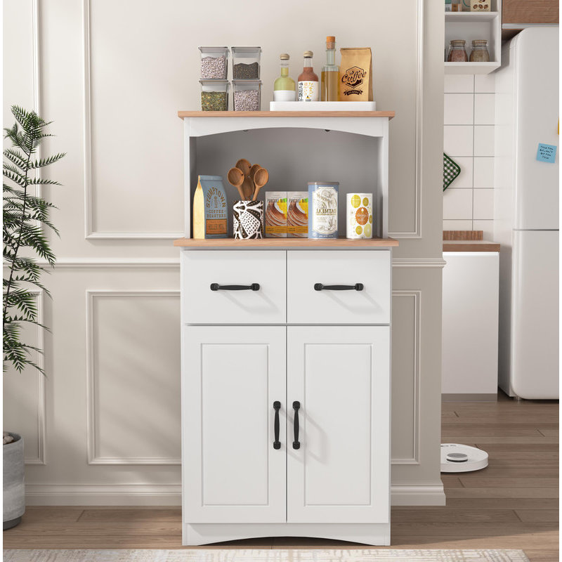Armoire à micro-ondes en bois blanc avec rangement pour garde-manger et tiroir