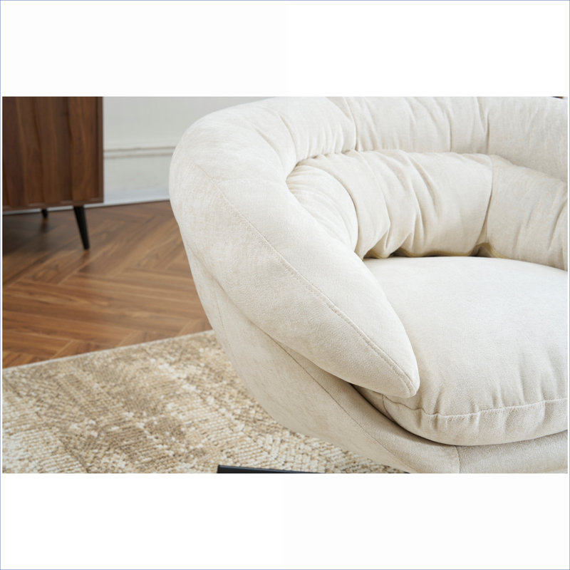 Fauteuil club pivotant à 360 ° et siège de salon avec base en chenille de ton beige et métal noir, Beige