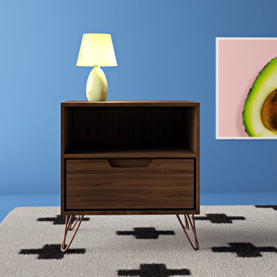 Rockefeller 20" Mid-Century Modern 1-Drawer Nightstand in Chestnut Brown