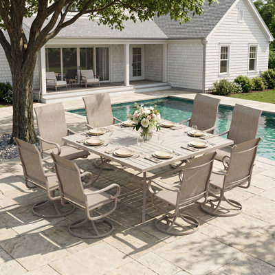 8-Person Square Patio Dining Set With 360° Swivel Textilene Chairs