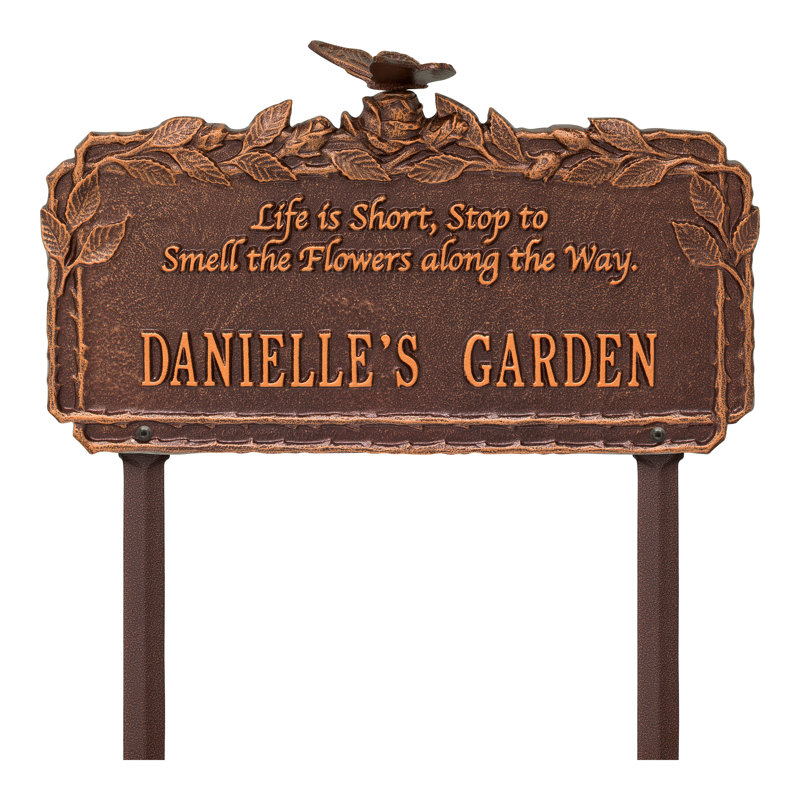 Butterfly Rose Quote Personalized Garden Sign, Antique Copper, Yes