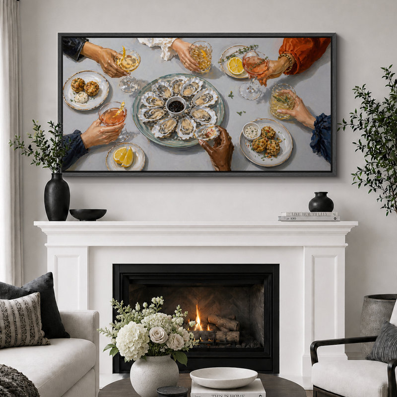 Oyster Dinner Party Table, H 30 po x l 60 po x P 1,5 po, Cadre noir