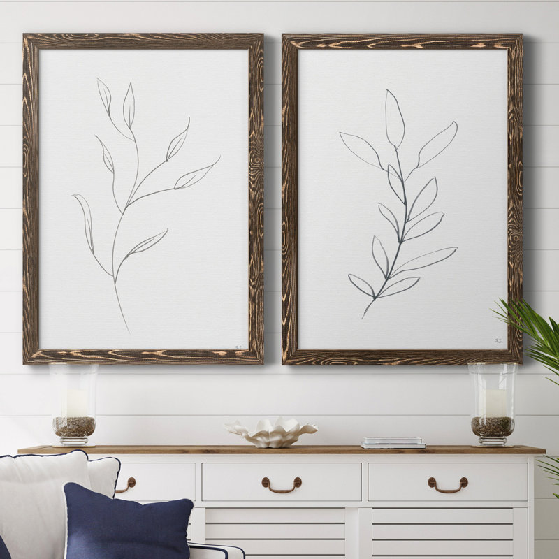 «Botanical Gesture I», ensemble de 2 reproductions, H 37,5 po x l 55 po x P 1,5 po, Toile avec cadre en noyer, Pas de tapis