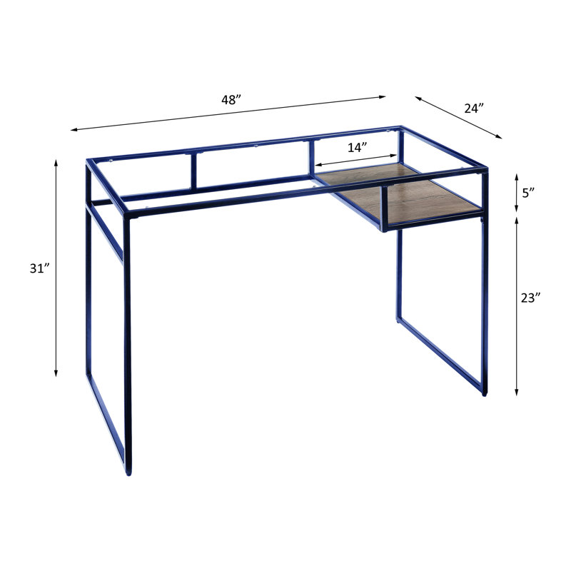 Bureau contemporain bleu avec tablette porte-accessoires.