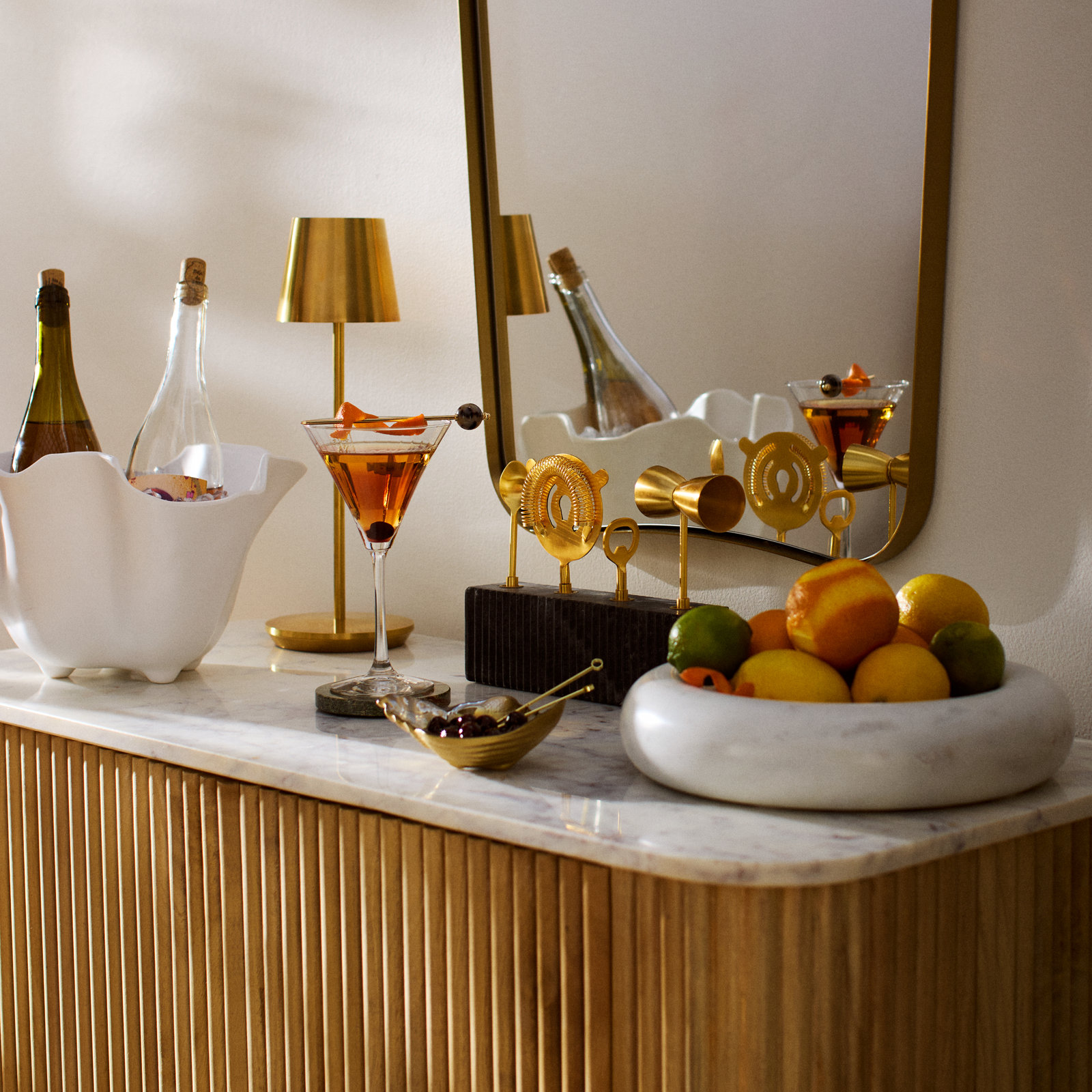 Abstract Glass Condiment Server, Gold