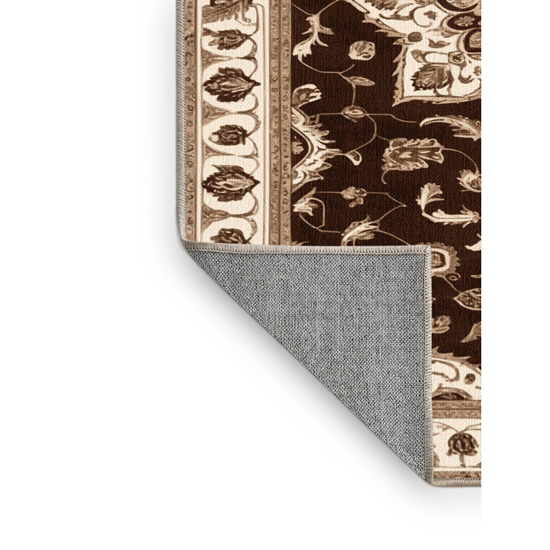 Machine Washable Tabriz Brown Area Rug, Square 4'