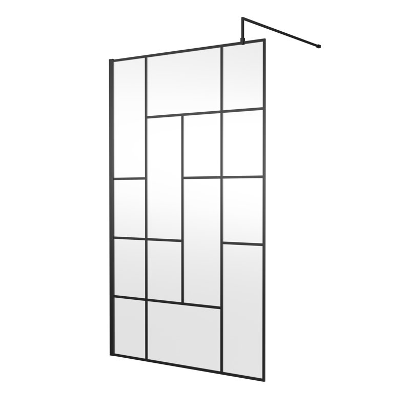 Abstract 1950mm H Framed Wet Room Glass Screens with Pattern Glass, 195" H x 120" W