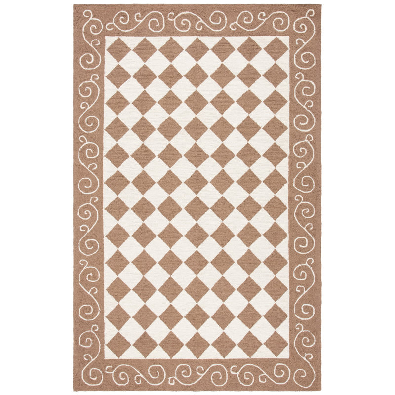 Tapis géométrique en laine crocheté à la main Brayton, Rectangle 5 pi 3 po x 8 pi 3 po