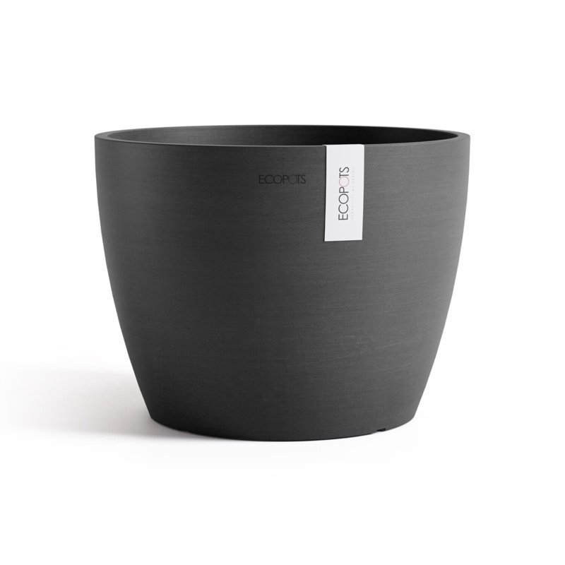 Ecopots Stockholm Indoor/Outdoor Modern Recycled Plastic Flower Pot Planter, Dark Gray, 9" H x 12" W x 12" D
