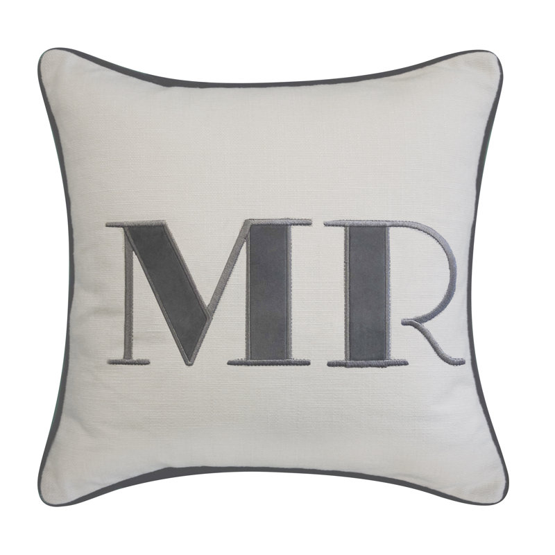 Edie@Home Embroidered Reversible Throw Pillow, Gray, Mr