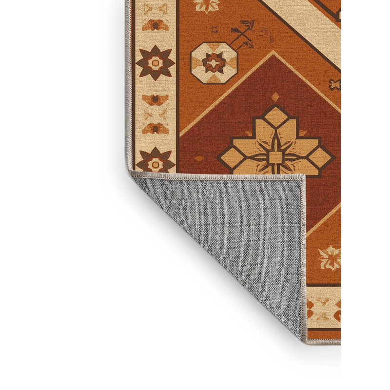 Machine Washable Osiyo Traditional Oriental Rug in Beige – Beige Binding, 7' Square