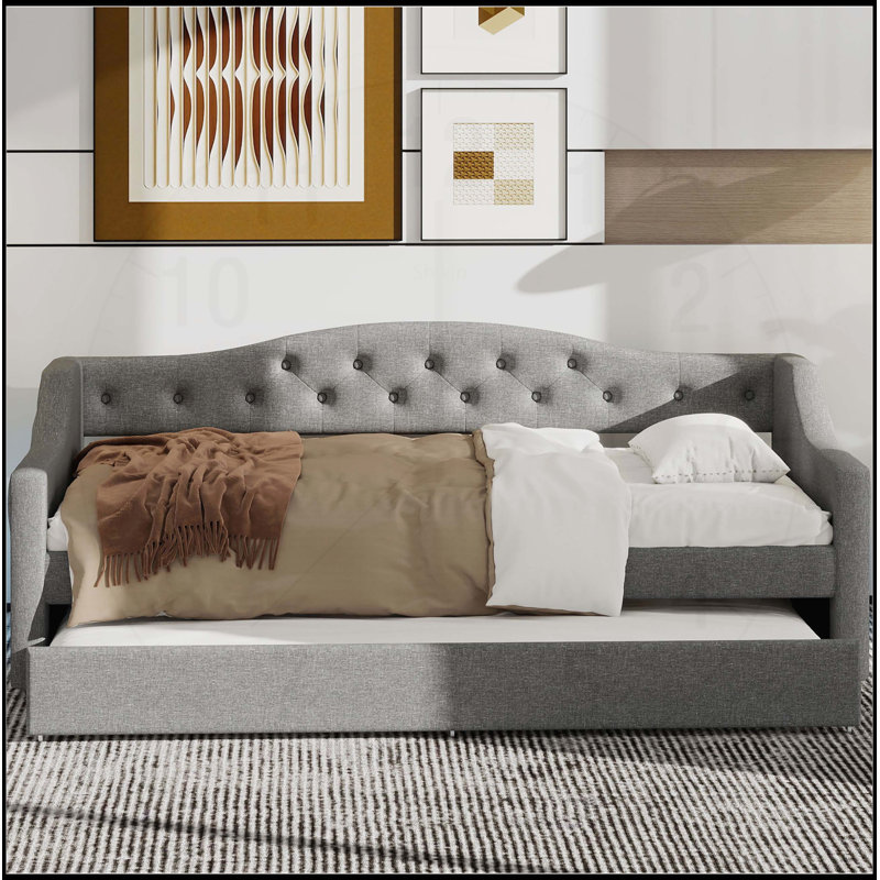 Upholstered Twin XL Daybed with LED Lighting and Trundle for Extra Sleeping Space, Gray
