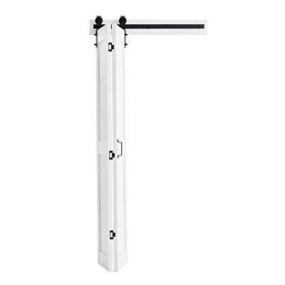 Bifold Barn Door, 36" x 84", MDF Bi-Fold Sliding Closet Doors, Hardware Kit Included, H-Frame Space-Saving Design, Need to Assemble, for Bedroom, Living Room, Wardrobe and Room Divider, White