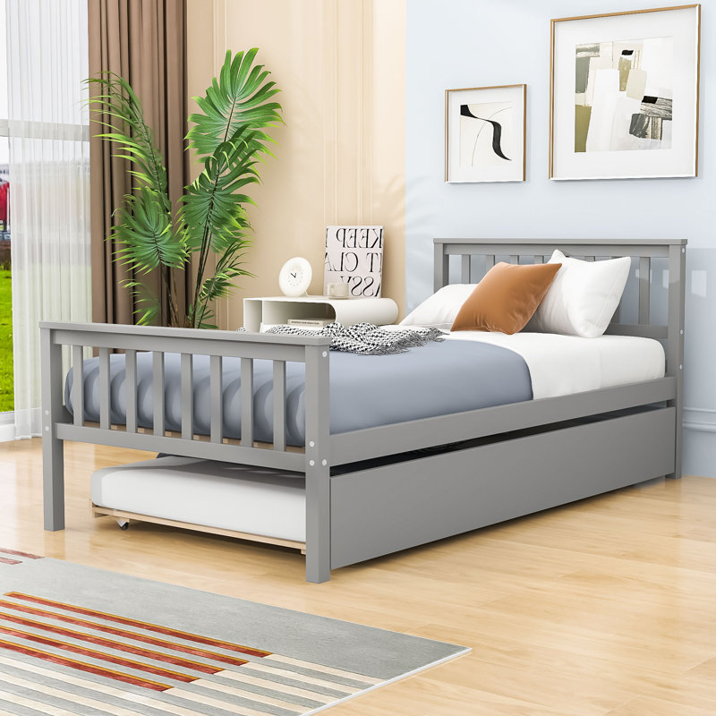 Structure de lit plateforme simple avec lit gigogne, gris