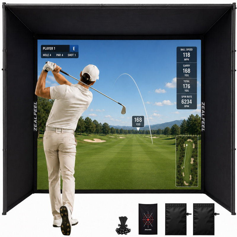 Teamson Select 12x9 FT Golf Simulator Enclosure with 4:3 HD Impact Screen and Foam Padding