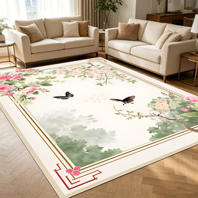 Tapis décoratif à motif d'aquarelle à motif floral rose 1pc pour salon, doux et confortable, convenant à toutes les saisons, facile à entretenir, lavable à la machine, tapis de dessous de table convenant à la table à manger, à la chambre à coucher,