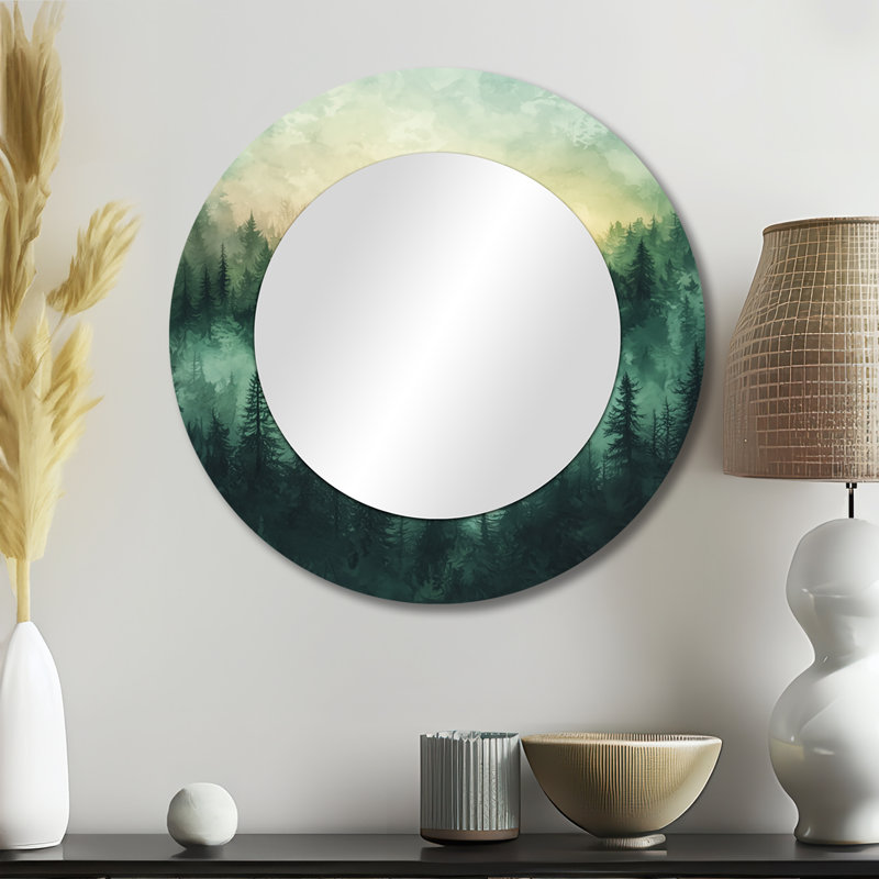 Rainbow in the Misty Forest I - miroir traditionnel pour décoration murale - imprimé sur métal, 23 po x 23 po