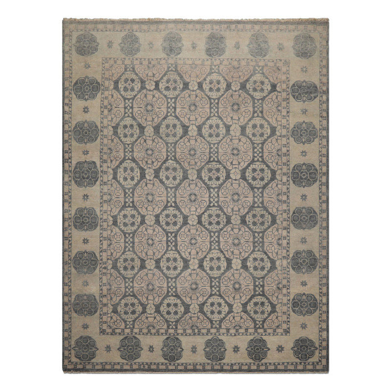 Tapis transitionnel gris en laine noué à la main 8 x 10 po Khotan