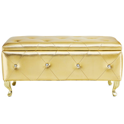 Storage Ottoman, Bedroom End Of Bed Bench, Upholstered Footrest With Crystal Button