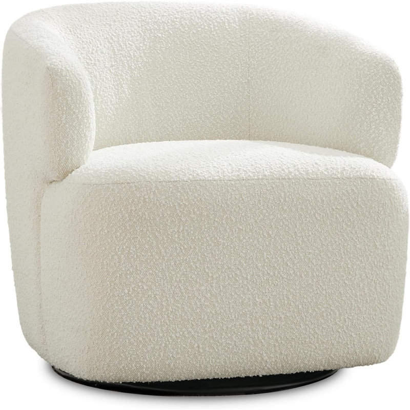 Swivel Accent Chair, Sherpa Barrel Chair For Living Room, Cozy Round Arm Chair, Metal Base For Club Nursery Bedroom