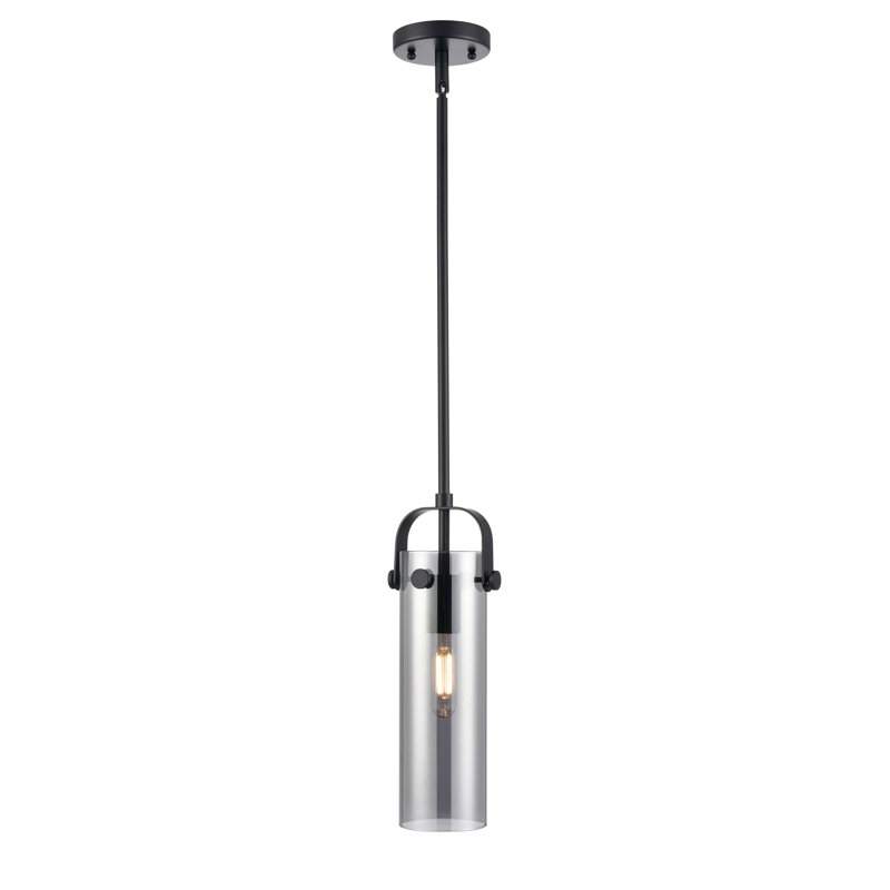 Luminaire suspendu à tige 1 lumière Shongopovi 12 po, H 14,5 po x l 5 po x P 5 po, Plaqué couleur fumée, Noir mat